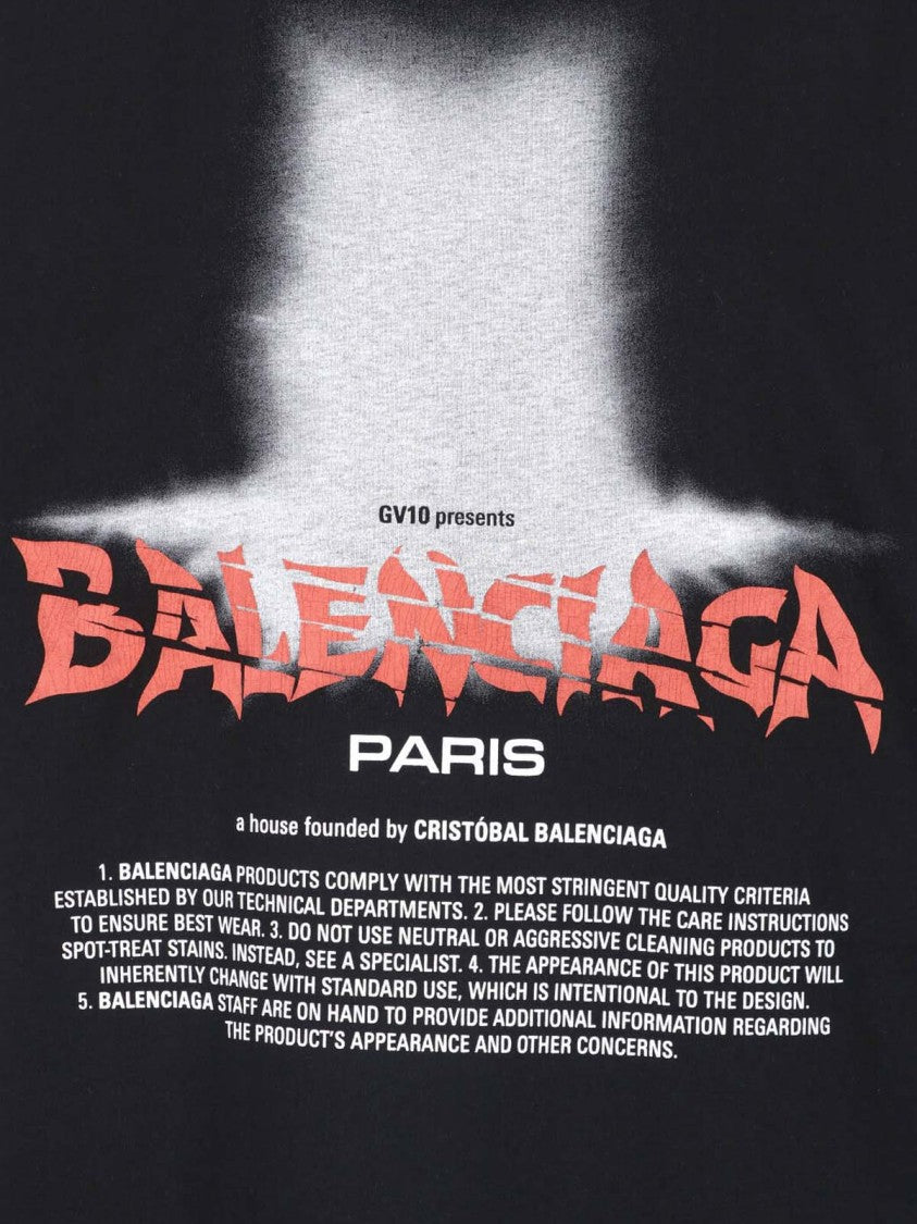 Balenciaga Cropped Black T-Shirt With Bold Graphic Print