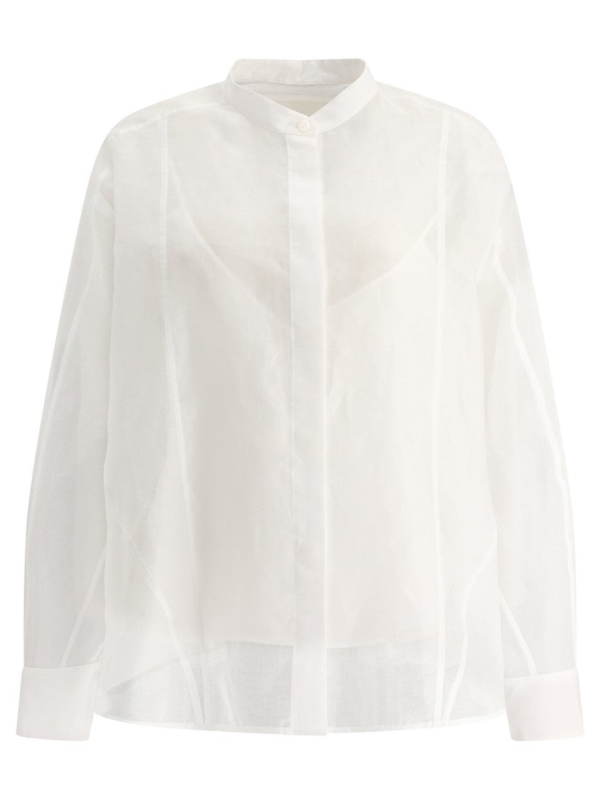 Jil Sander White Shirt With Sheer Petticoat Layer And Mandarin Collar