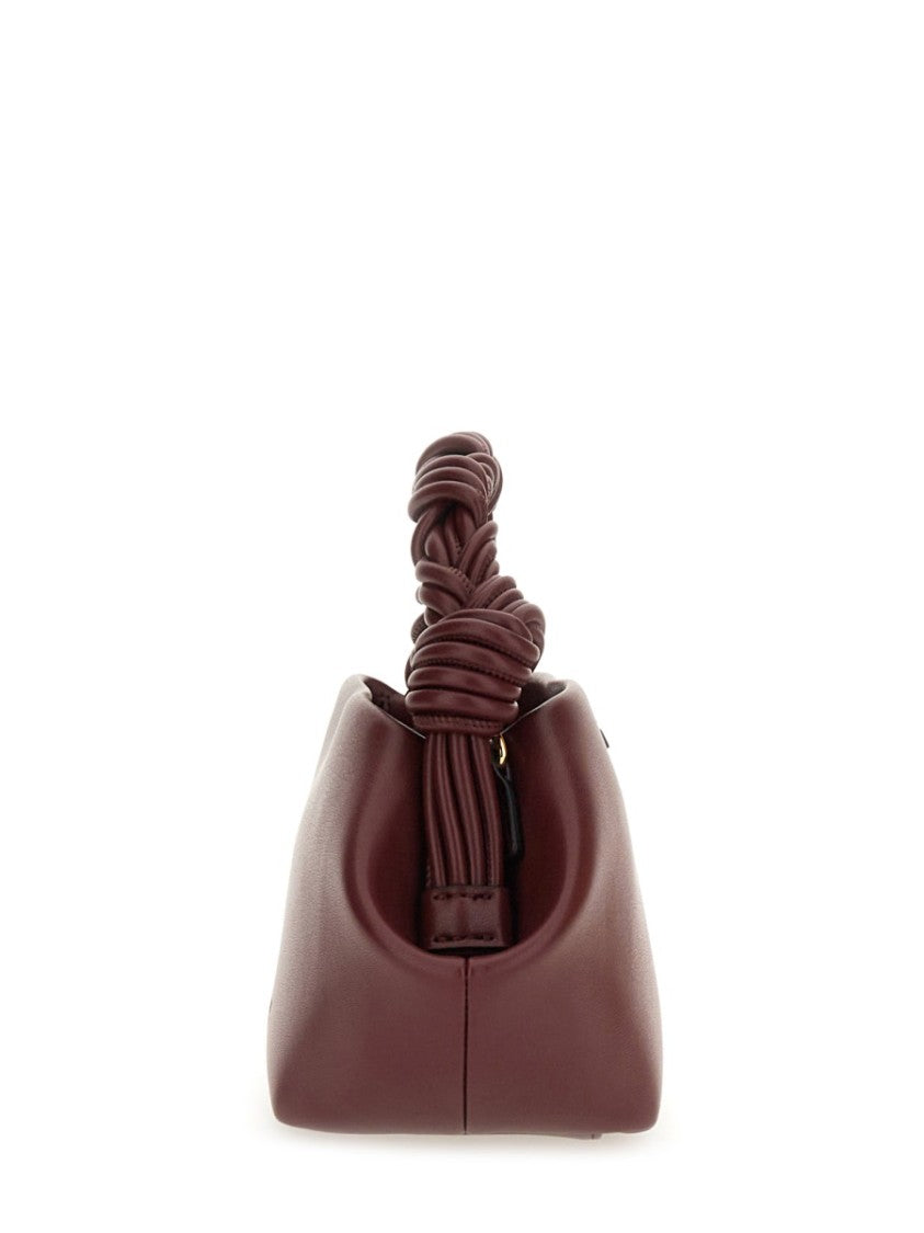 Ganni Burgundy Mini Shoulder Bag With Twisted Handle And Geometric Shape