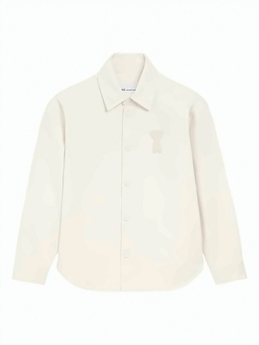 Ami Paris Cotton Overshirt With Tone-On-Tone Logo And Curved Hem