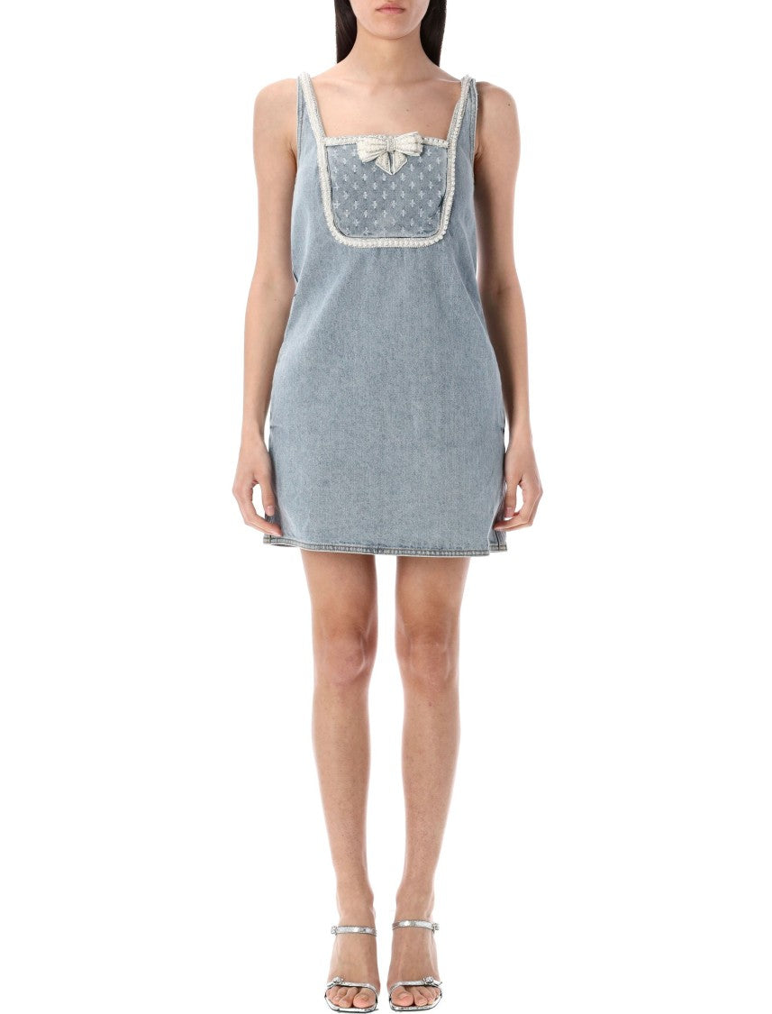 Self-Portrait Denim Bow Mini Dress