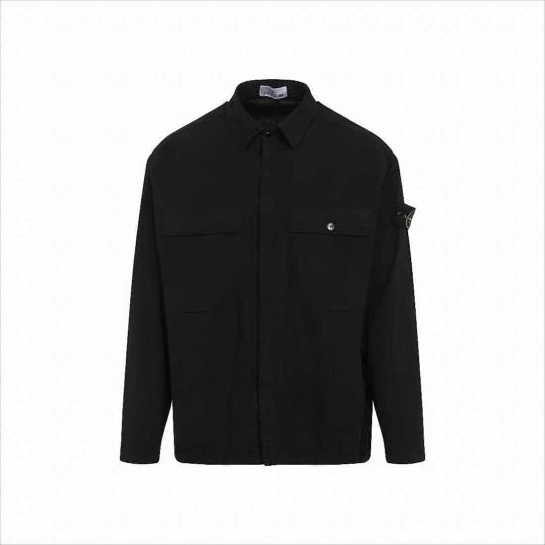 Stone Island Long-Sleeve Black Shirt With Classic Collar And Style