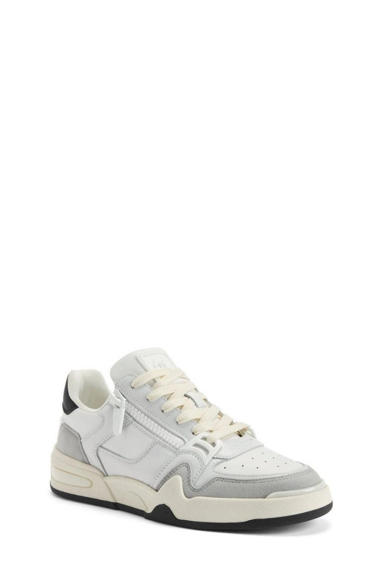 Giuseppe Zanotti White Suede-Panel Side Zip Leather Low-Top Sneakers
