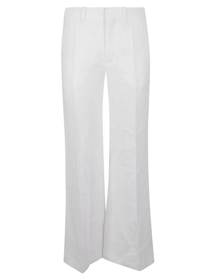 Chloé Flared White Trousers In Silk-Linen Blend