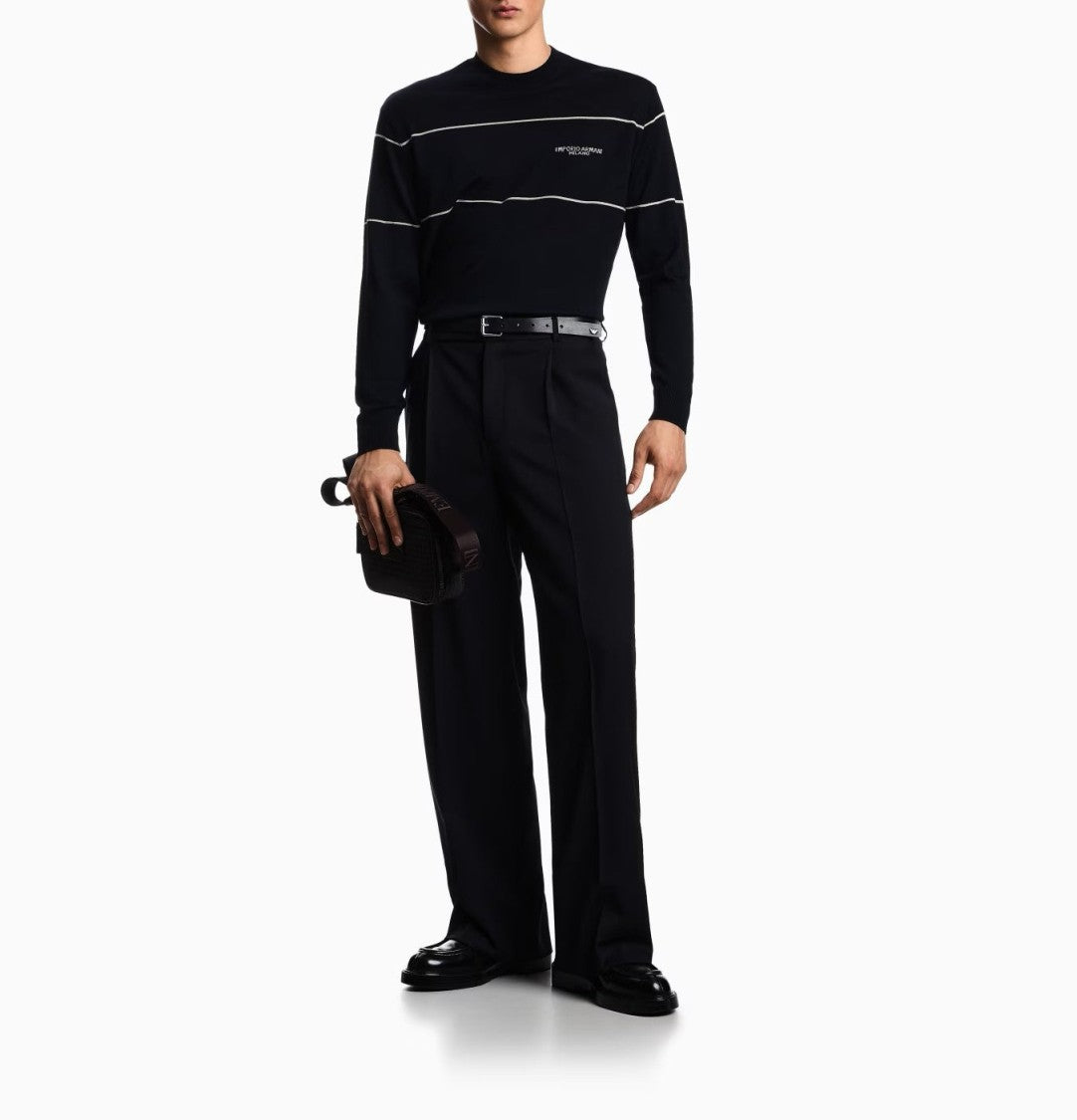 Emporio Armani Textured Knit Pullover With Horizontal Stripes