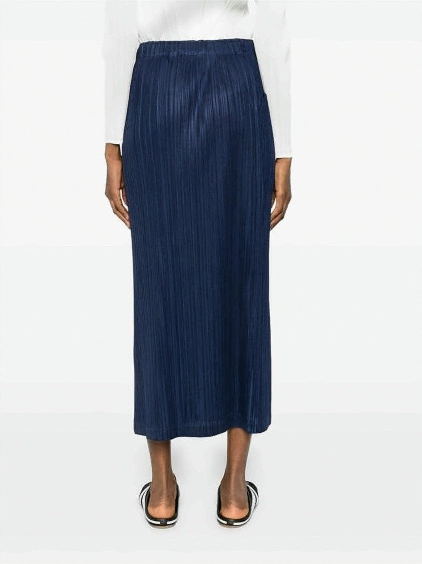 Pleats Please Pleated Midi Skirt With Subtle Texture And Elastic Waistband