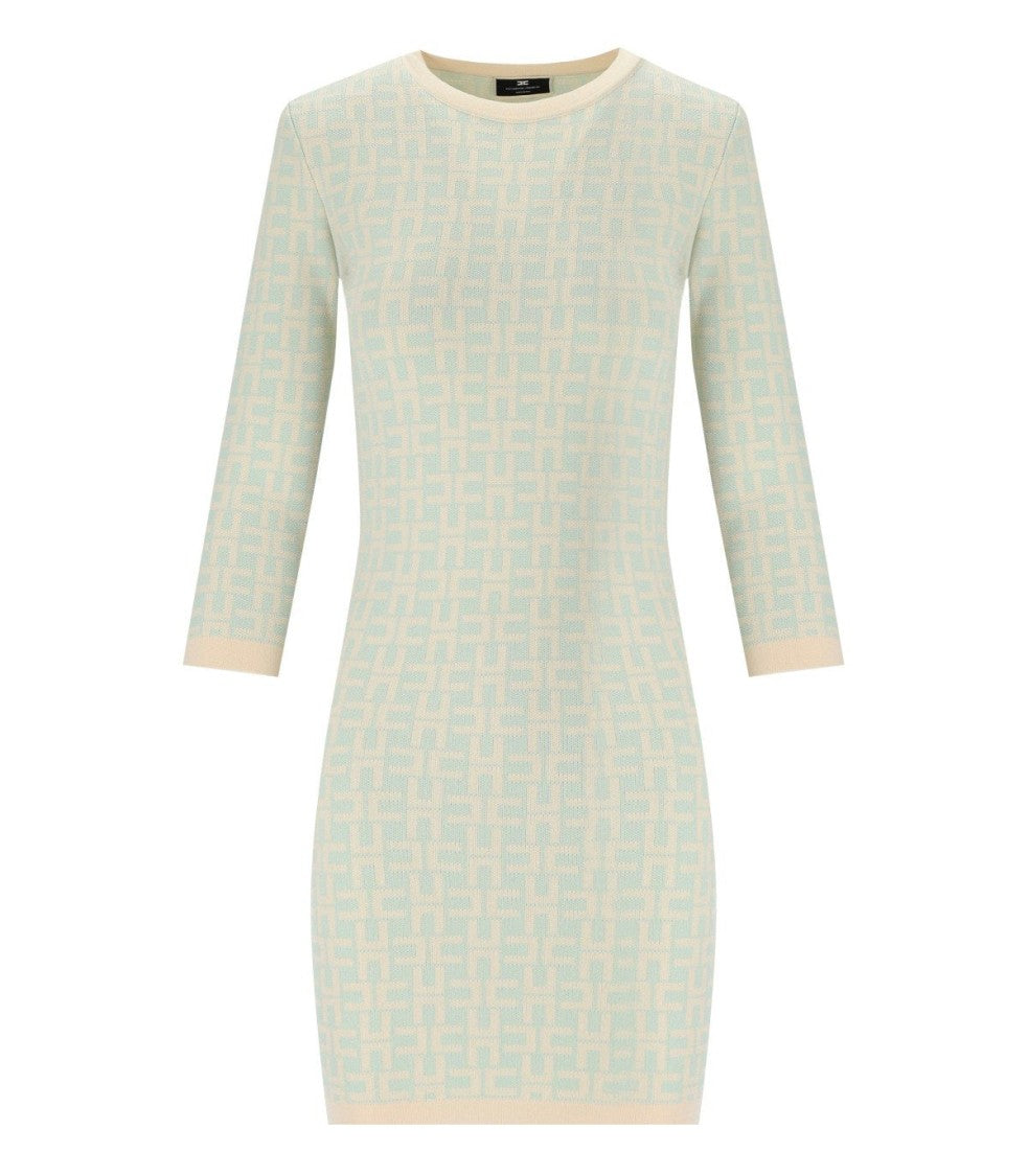 Elisabetta Franchi Butter Acqua Monogram Knitted Dress