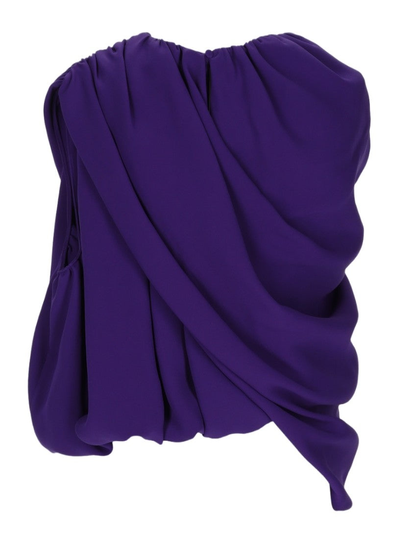 Balenciaga Asymmetrical Draped Silk Top With Gathered Details