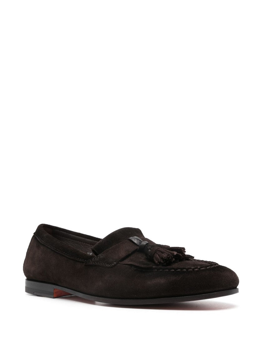 Santoni Refined Brown Leather Loafers