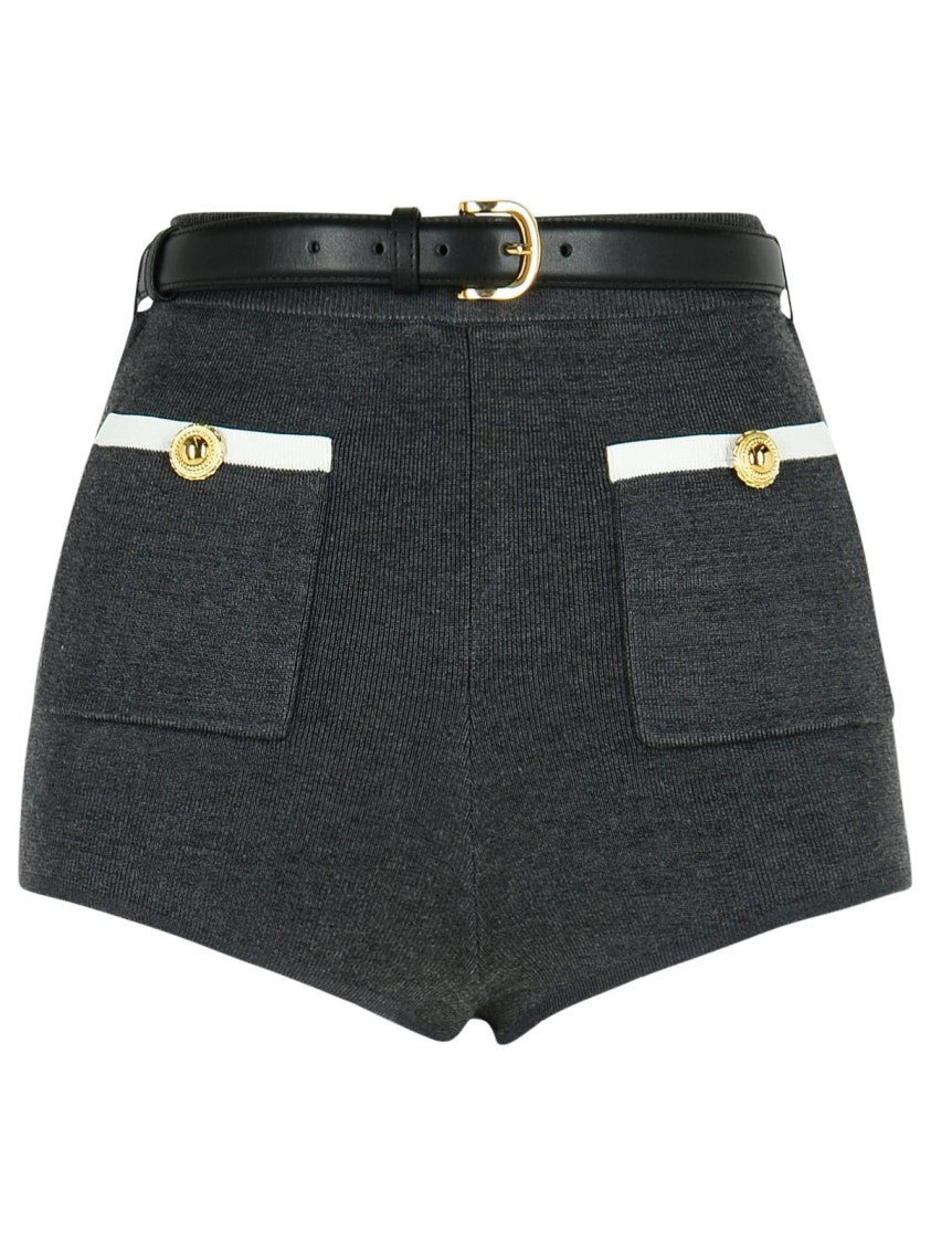 Self-Portrait Ribbed Stretch Viscose Blend Shorts With Contrast Trim