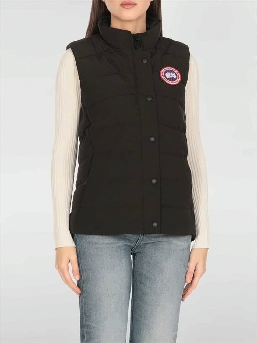 Canada Goose Quilted Black Vest With High Collar And Snap-Button Closure