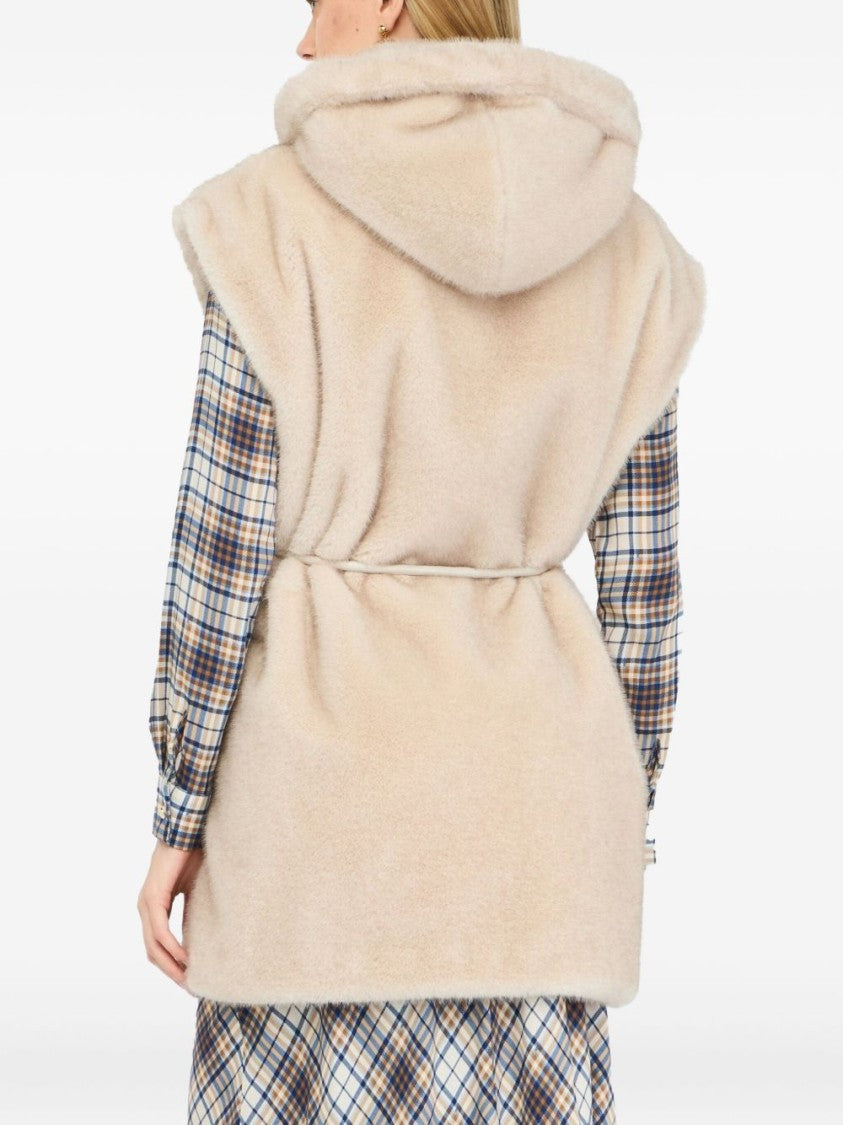 Liu Jo Beige Sleeveless Jacket With Cable Knit Front