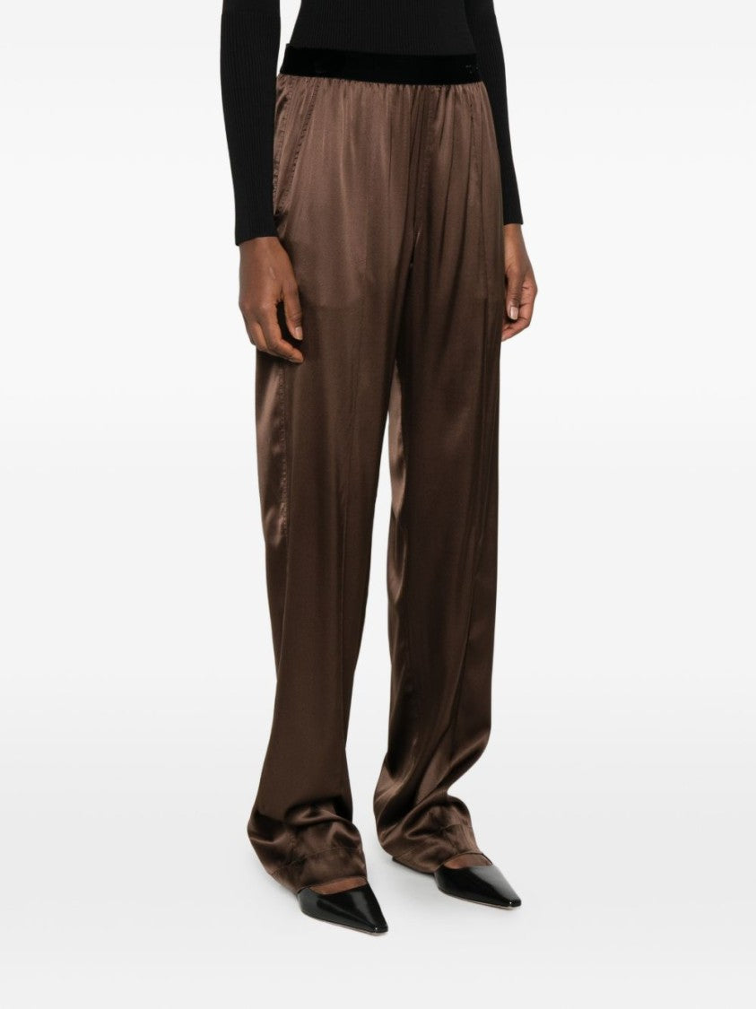 Tom Ford Brown Velvet Embroidered Satin Pants
