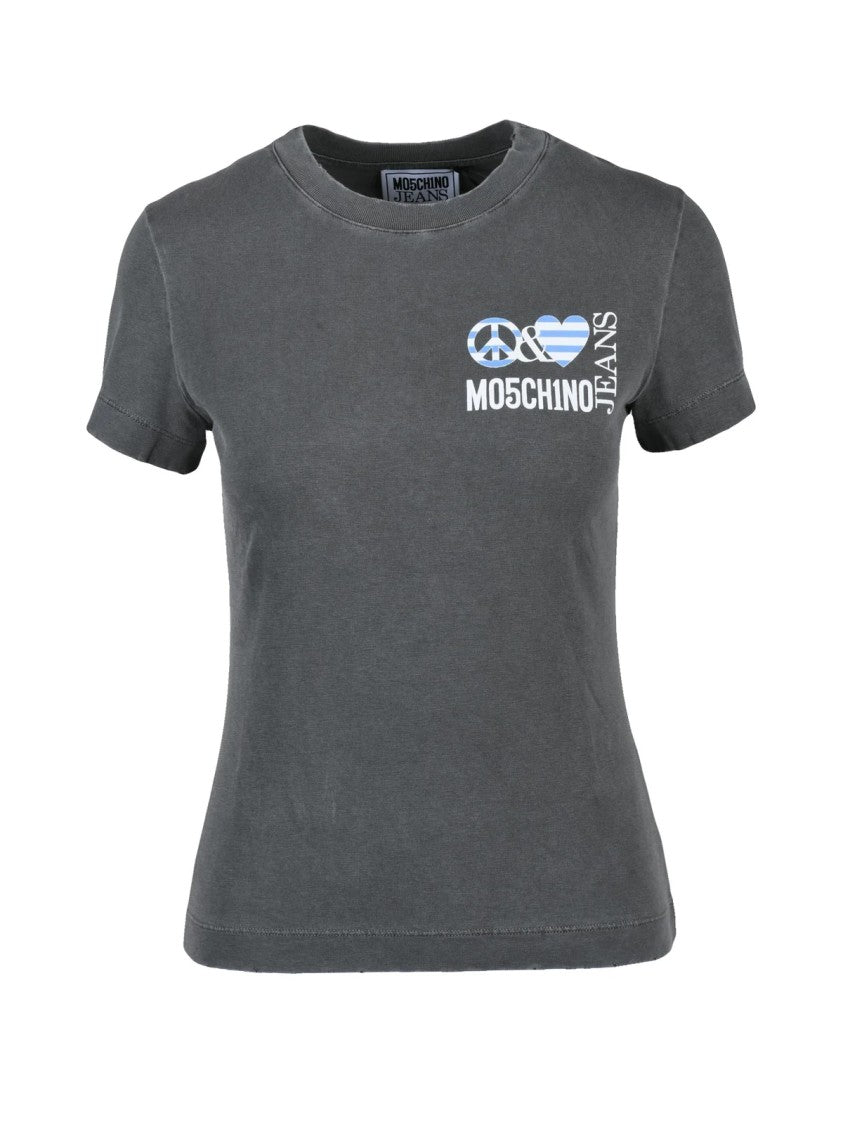 Mo5ch1no Jeans Grey Fitted Cotton T-Shirt