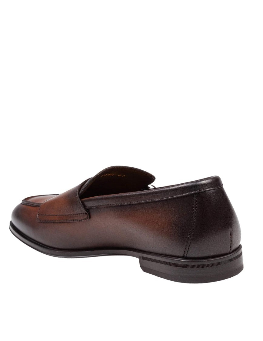 Doucal's Wood Color Leather Double Bucke Adler Loafers