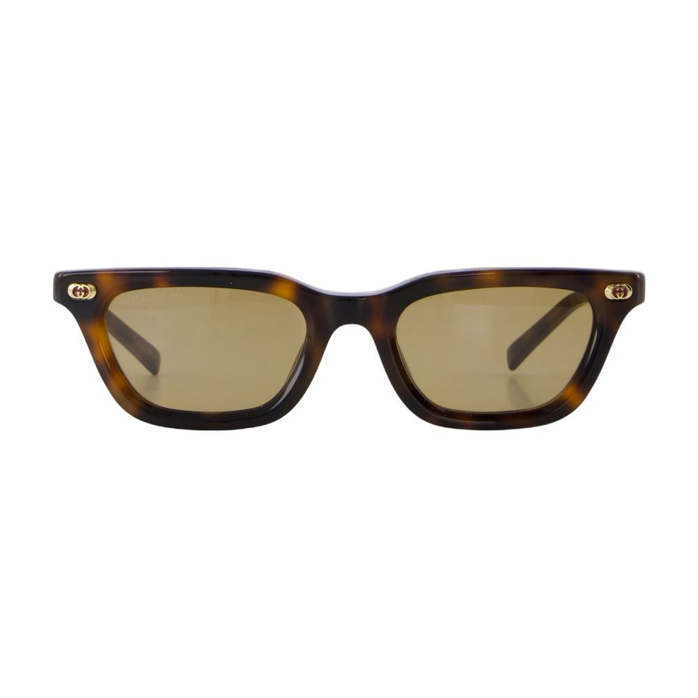 Gucci Tortoiseshell Acetate Rectangular Sunglasses With Gold Accents