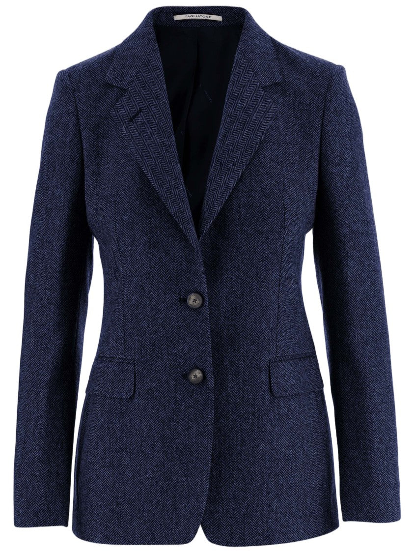 Tagliatore Structured Navy Wool And Cashmere Jacket With Tailored Fit