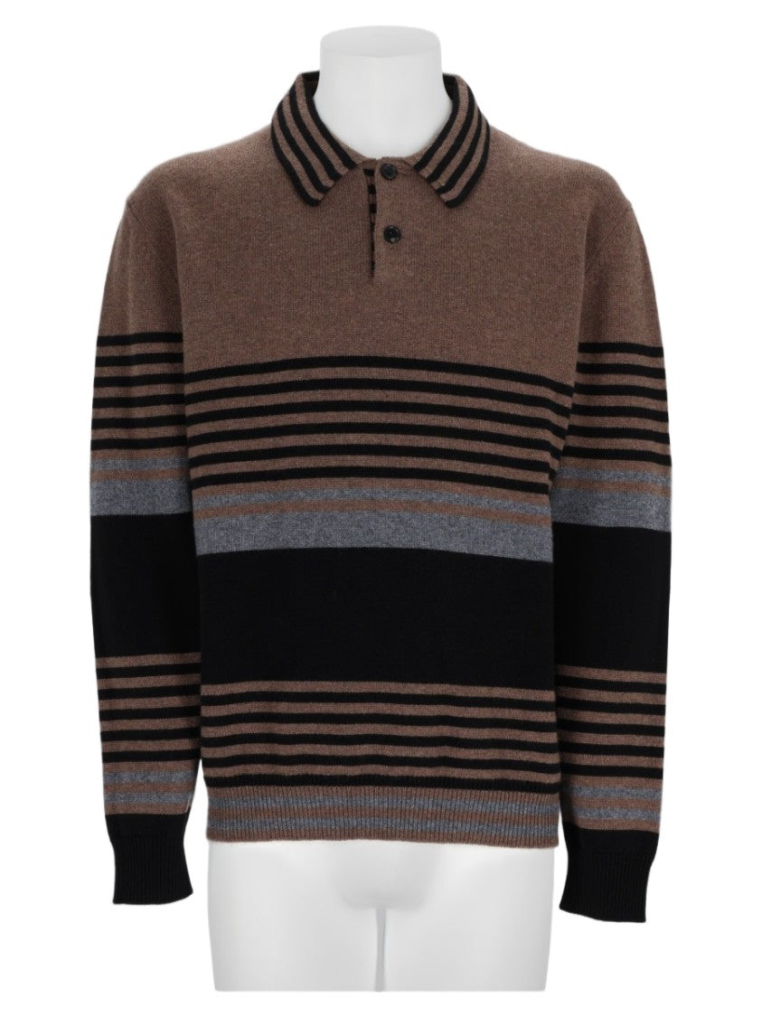 Paul Smith Brown Striped Cashmere Long-Sleeve Polo Shirt