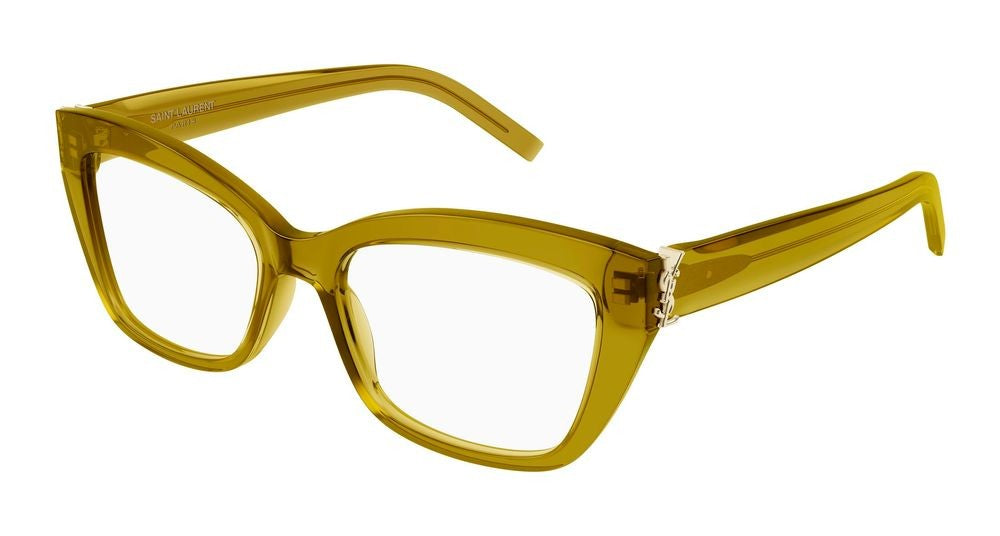 Saint Laurent Green Translucent Amber-Green Square Eyeglasses