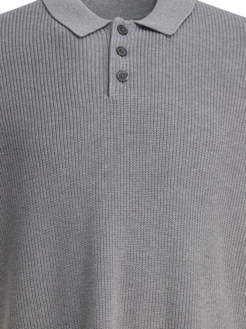 Alex Mill Textured Knit Grey Polo Shirt With Mother-Of-Pearl Buttons