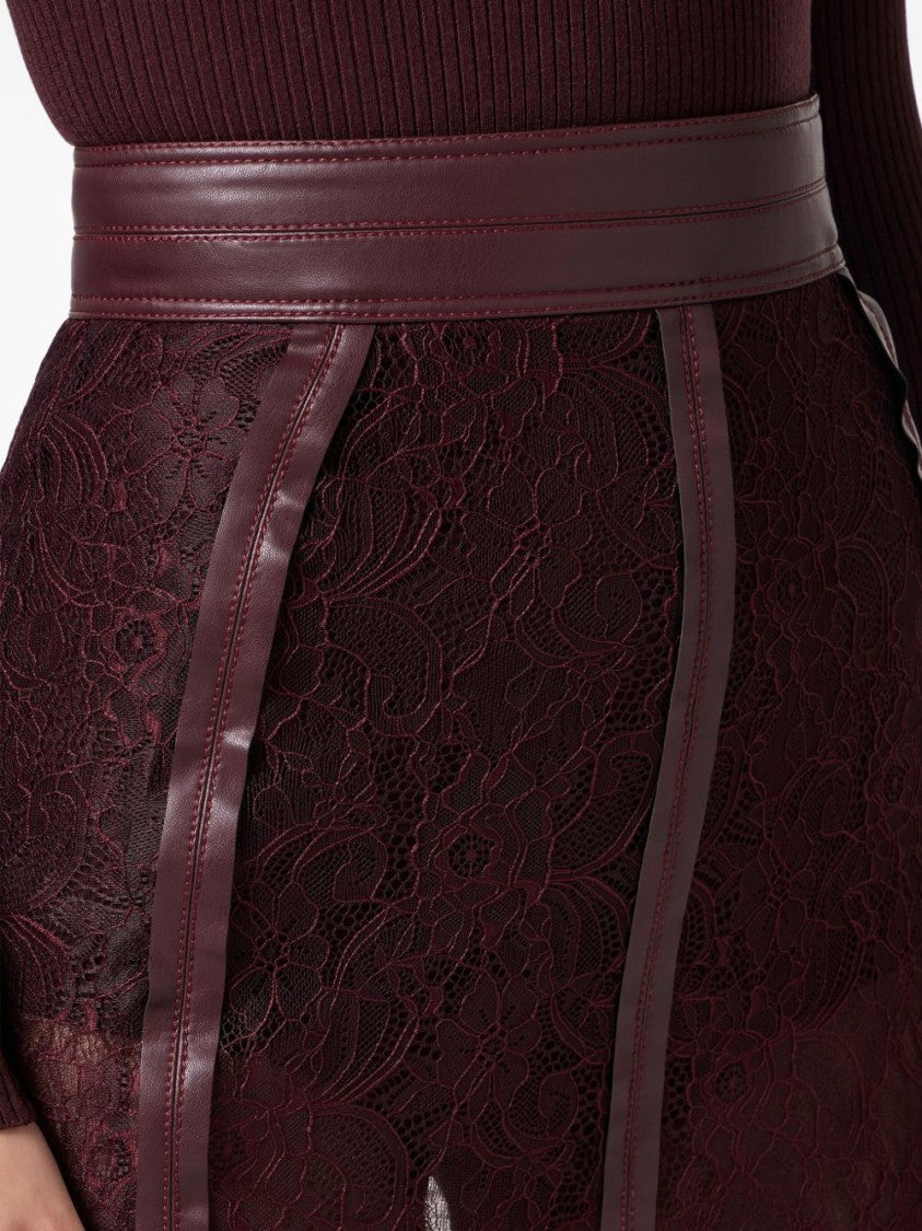 Elisabetta Franchi Bordeaux Midi Skirt With Lace Panels