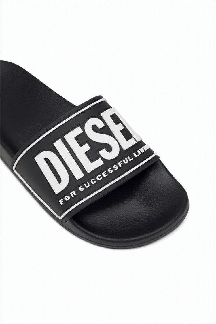 Diesel Contoured Black Slide Sandals