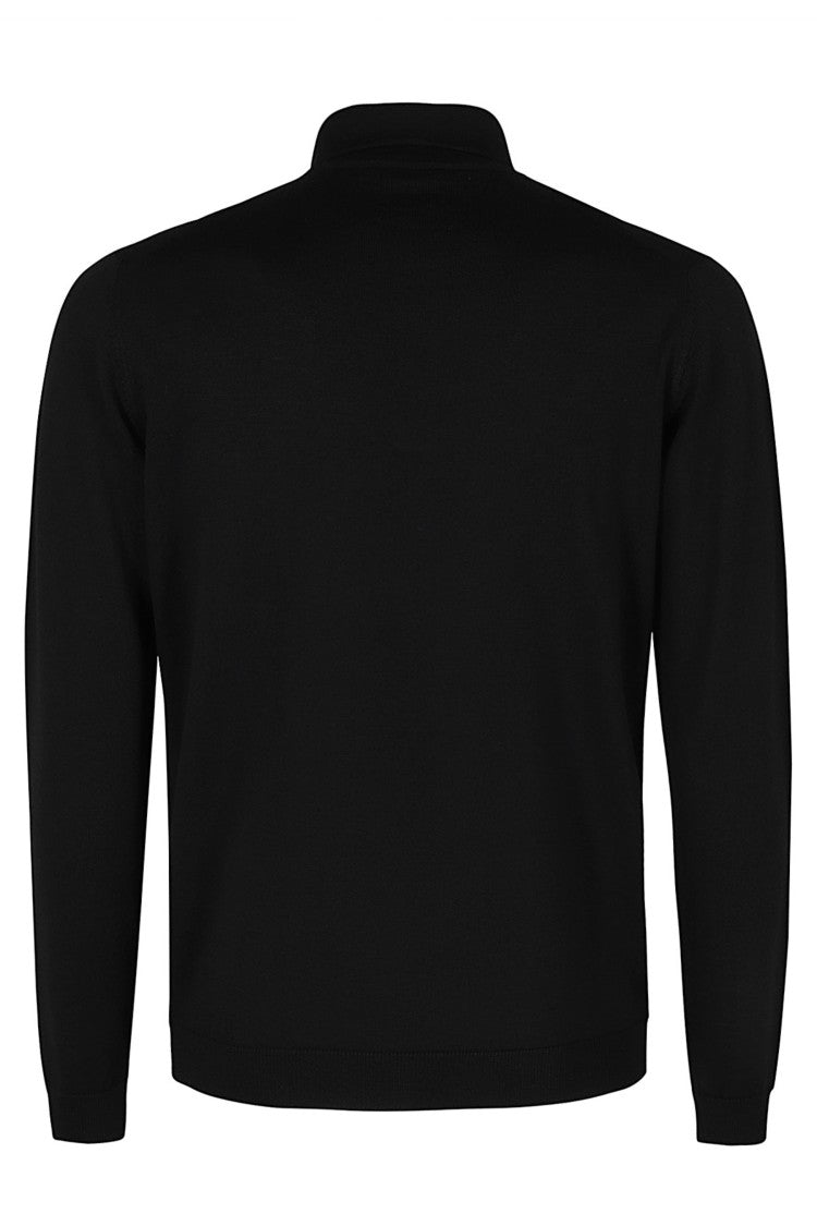Roberto Collina Black Button-Down Ribbed Merino Wool Polo Shirt