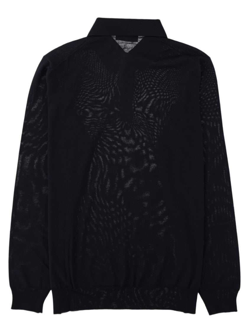 Lardini Black Polo Collar Textured Sweater