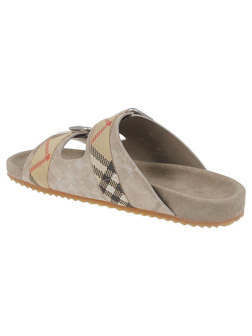 Burberry Suede Leather Sandals With Burberry Check