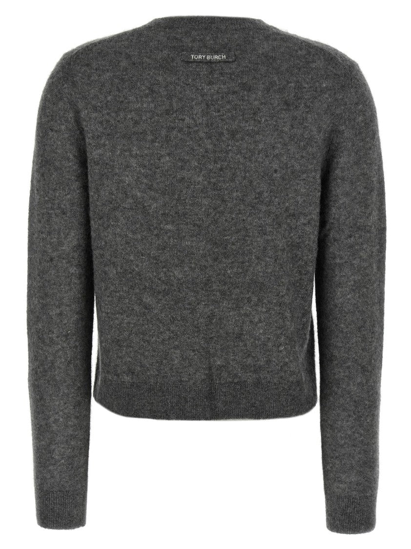 Tory Burch Cashmere And Silk Blend Cardigan With Embroidered Cuffs