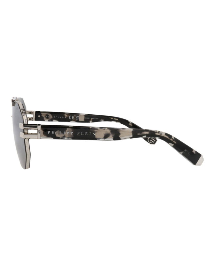 Philipp Plein Aviator-Frame Titanium Sunglasses With Cutout Temple Detail