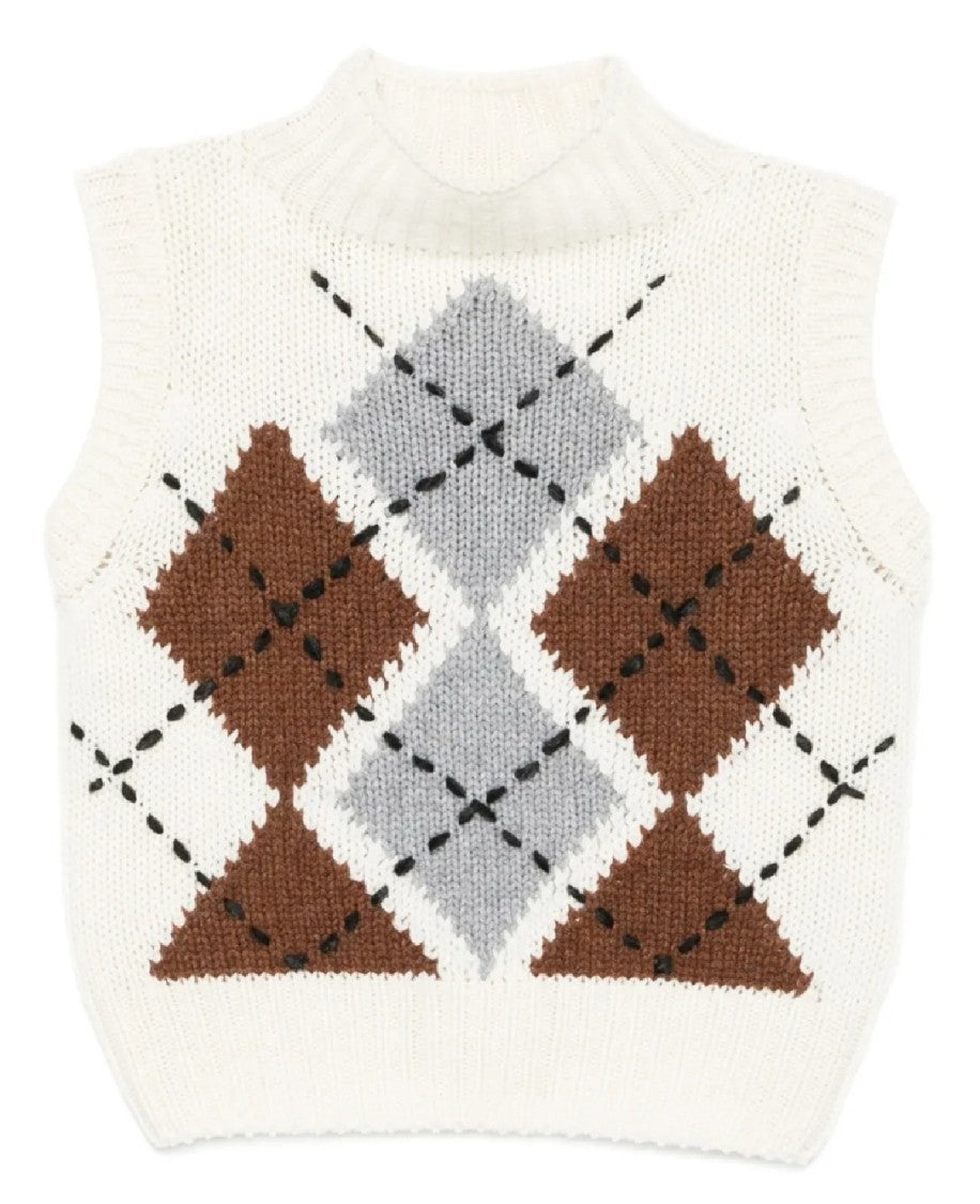 Ermanno Scervino Sleeveless Knitted Top With High Neckline