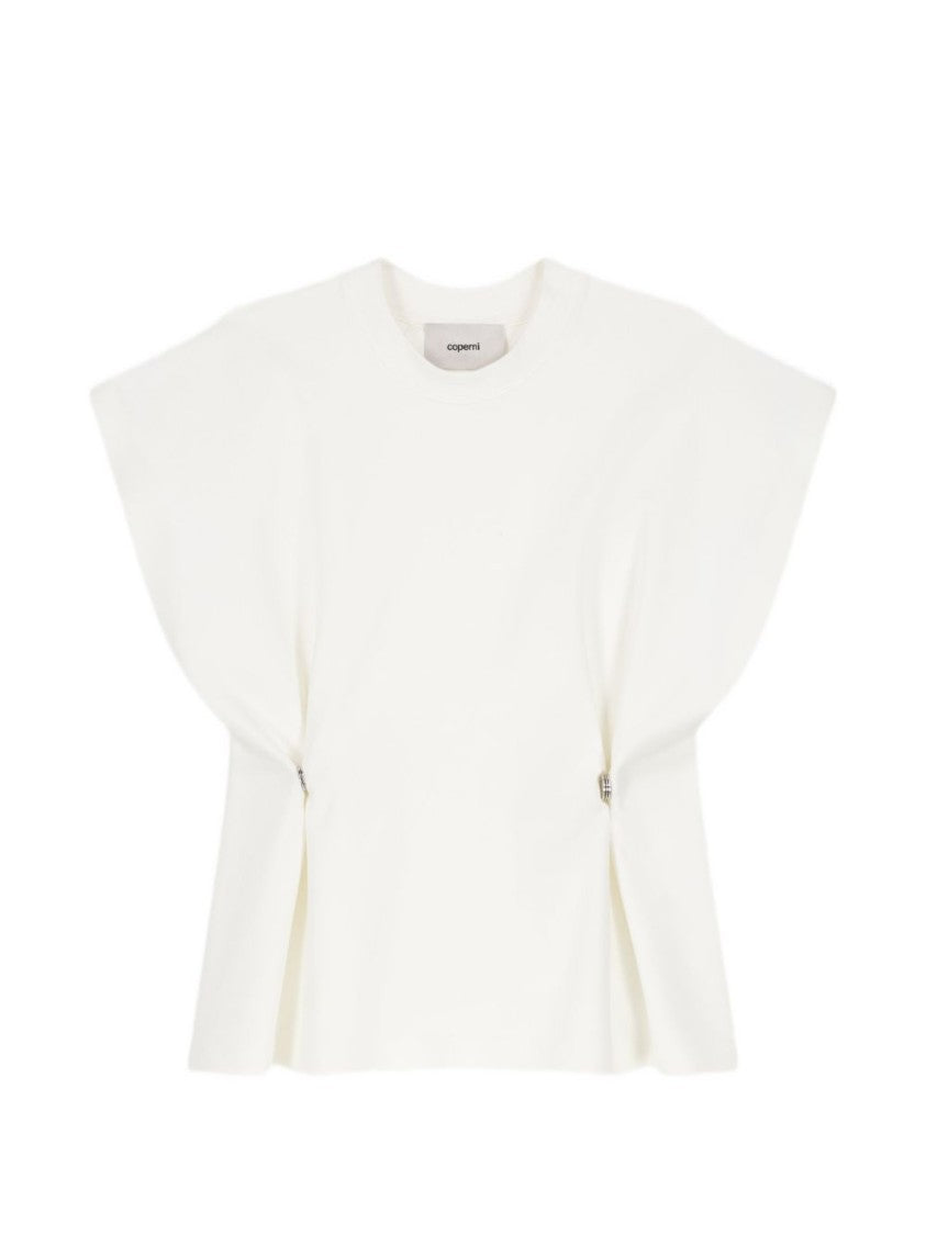Coperni Cap Sleeve White Top With Adjustable Snap Buttons