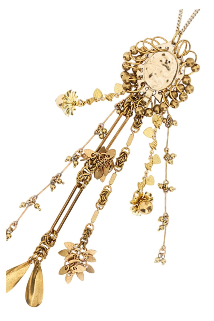 Dries Van Noten Silver Ornate Hammered Charm Brass Necklace