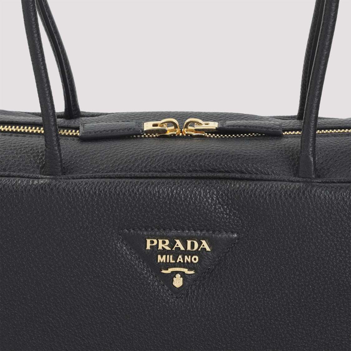 Prada Textured Leather Structured Handbag With Gold-Tone Logo