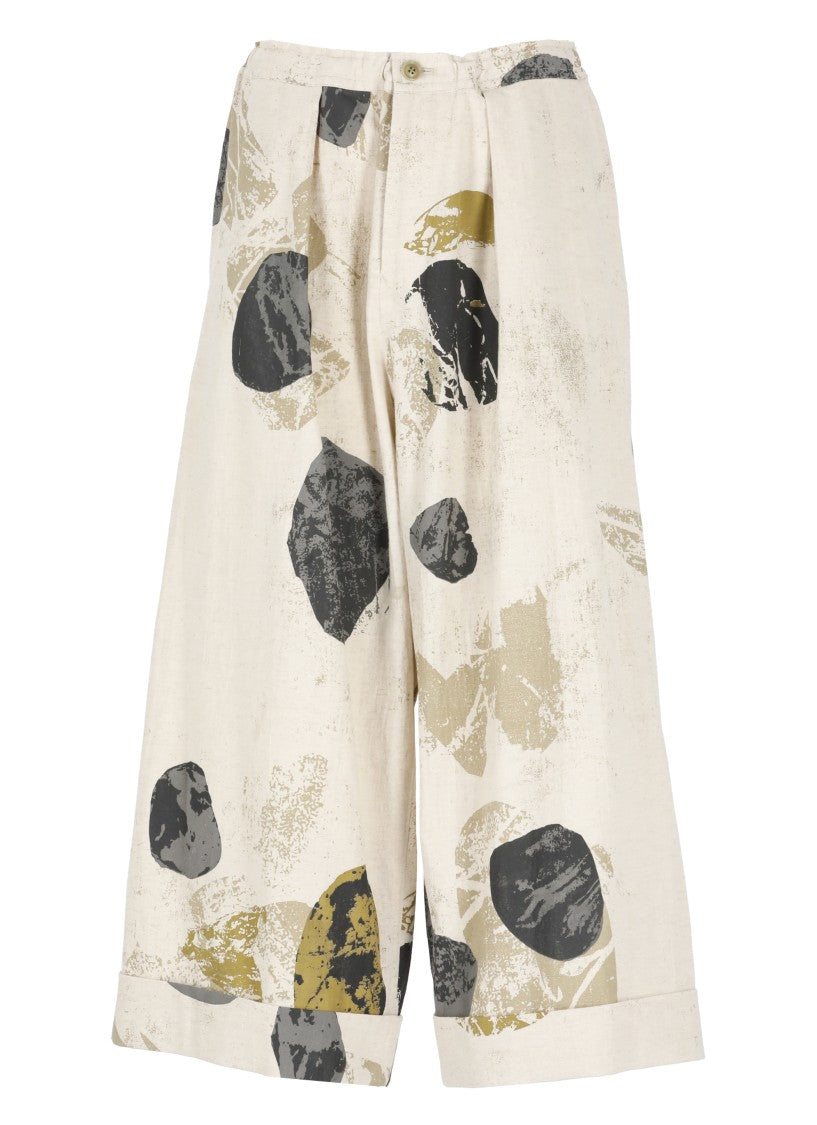 Y's Ivory Cotton And Linen Pants