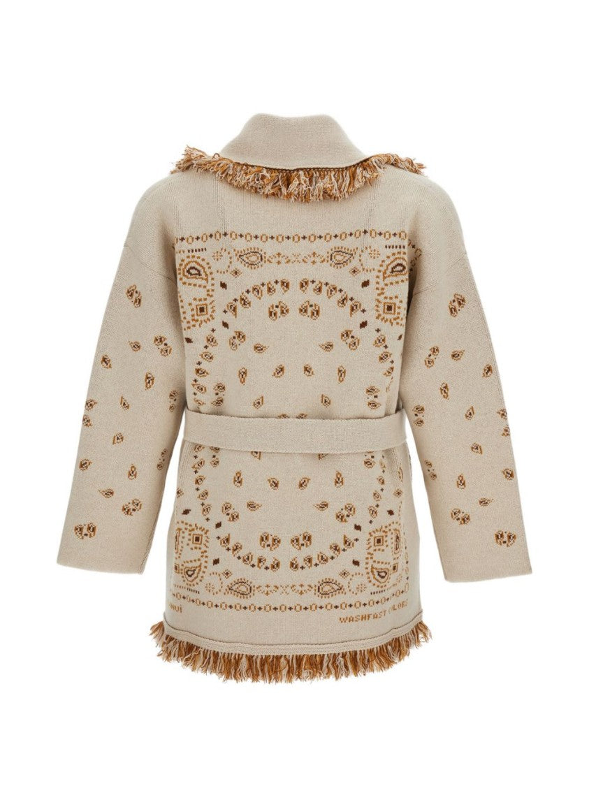 Alanui Black Shawl Collar Fringe Cardigan