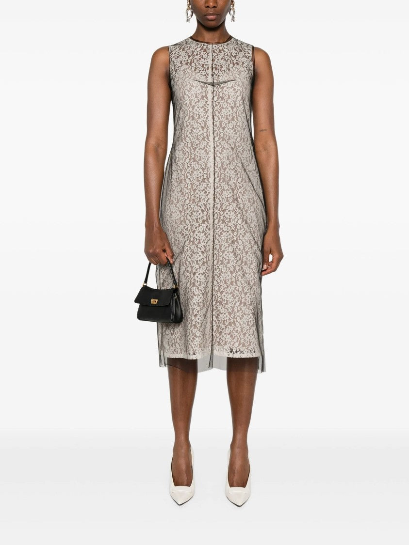 Fendi Lace Midi Double-Layer Tulle Effect Dress