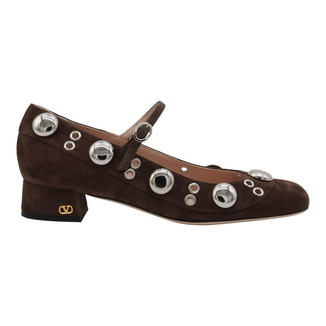 Valentino Garavani Studded Dark Brown Suede Mary Jane Shoes