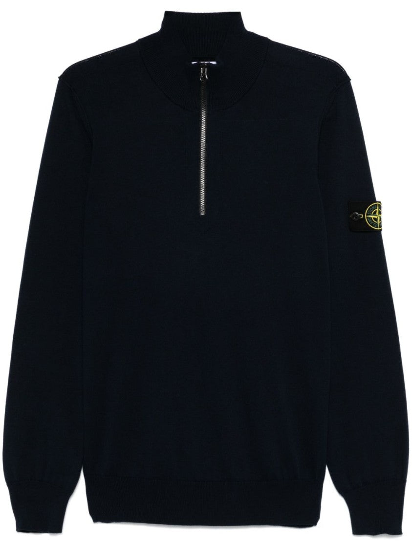 Stone Island High Collar Blue Sweatshirt