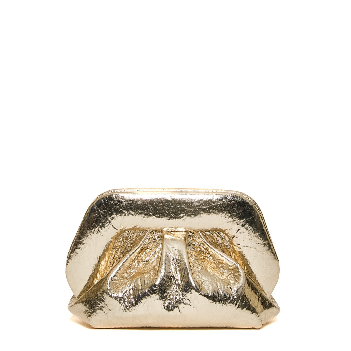 Themoirè Gold Mirror Vegan Leather Clutch With Unique Crinkled Design