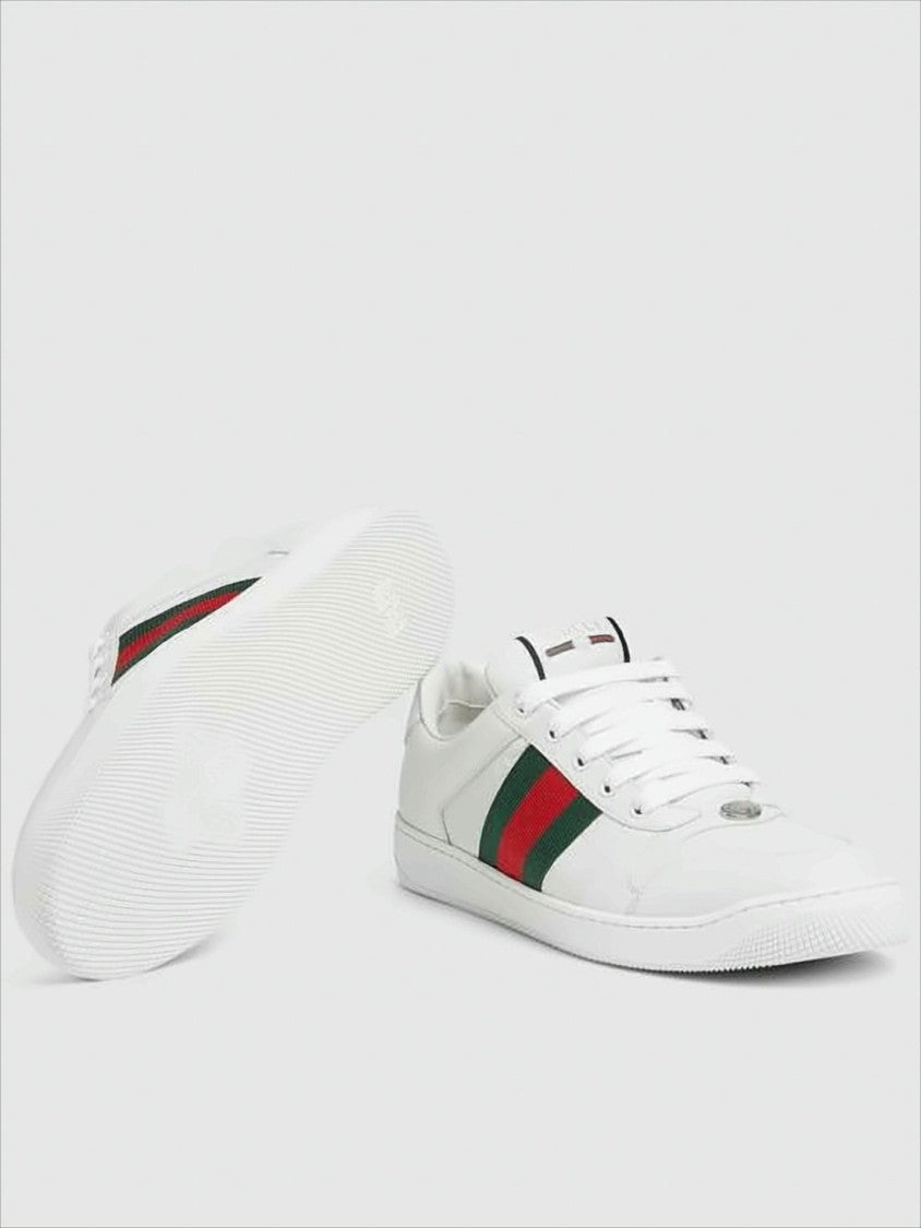 Gucci Lace-Up Low-Top Sneakers In Smooth White Lambskin