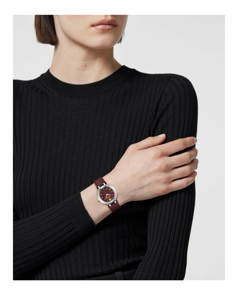 Versace Burgundy Calf Leather Strap Watch With Guilloche Dial