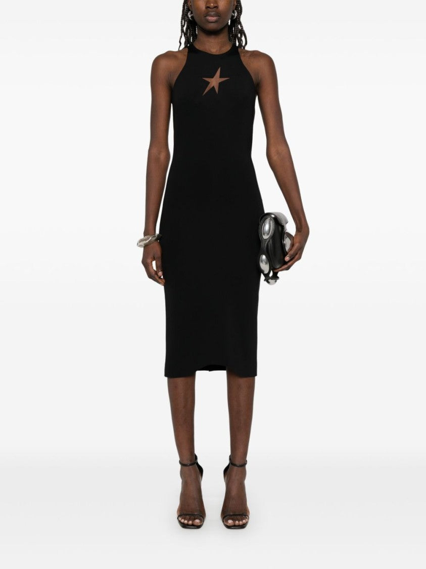 Mugler Black Crew Neck Rear Slit Dress