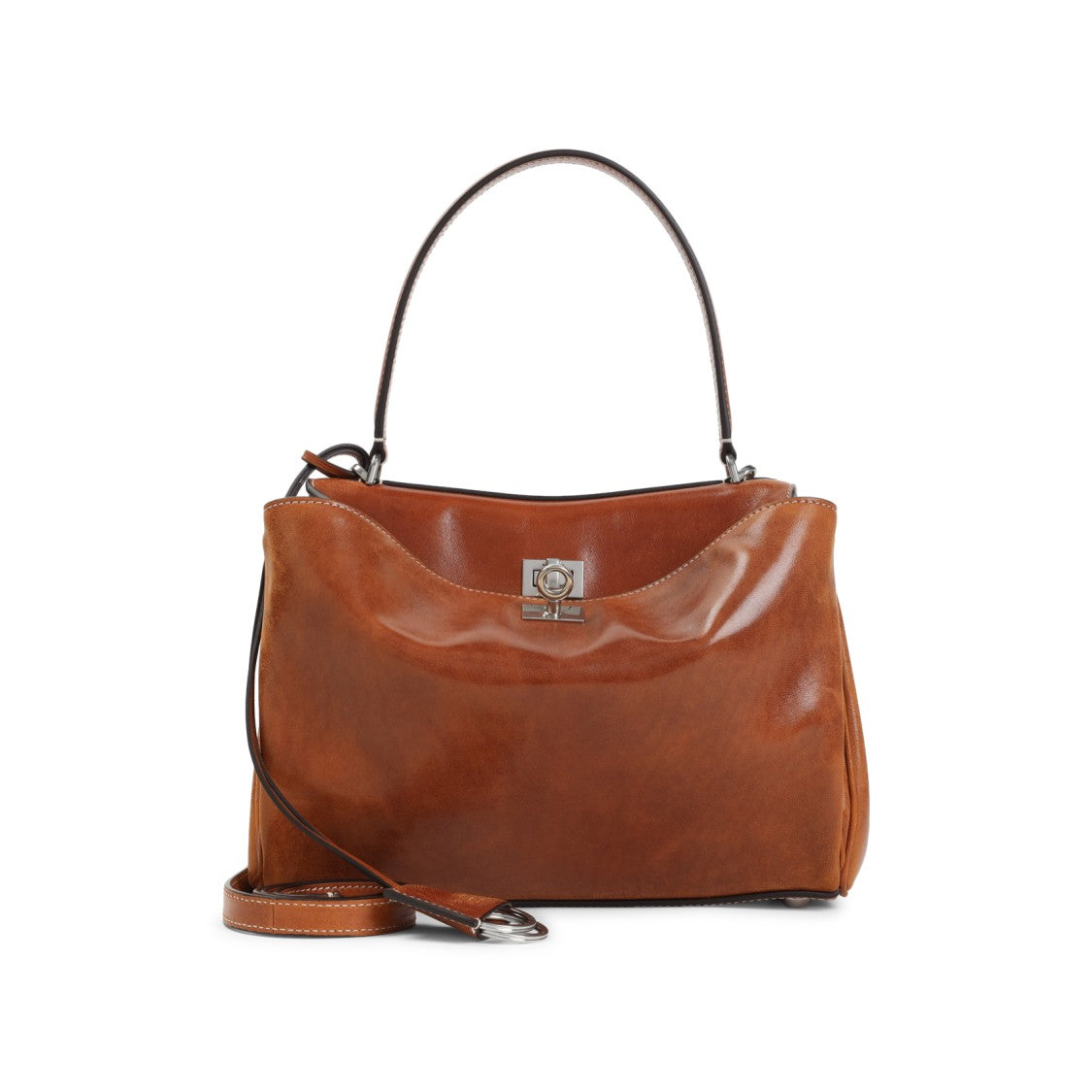 Balenciaga Structured Brown Leather Shoulder Bag