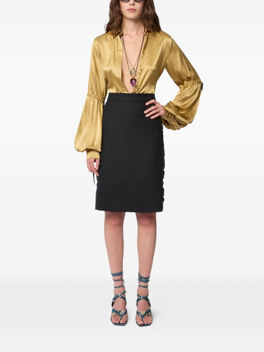 Nina Ricci Black Wool Ruched Detail Mini Skirt