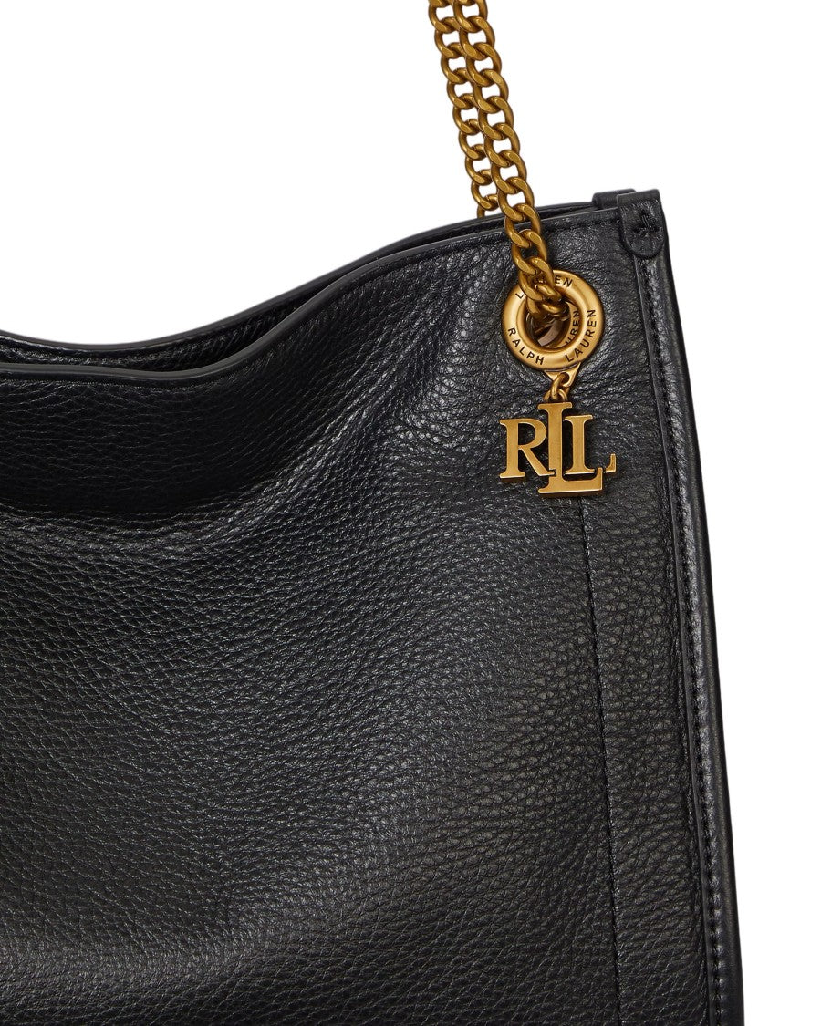 Lauren Ralph Lauren Structured Black Leather Medium Tote