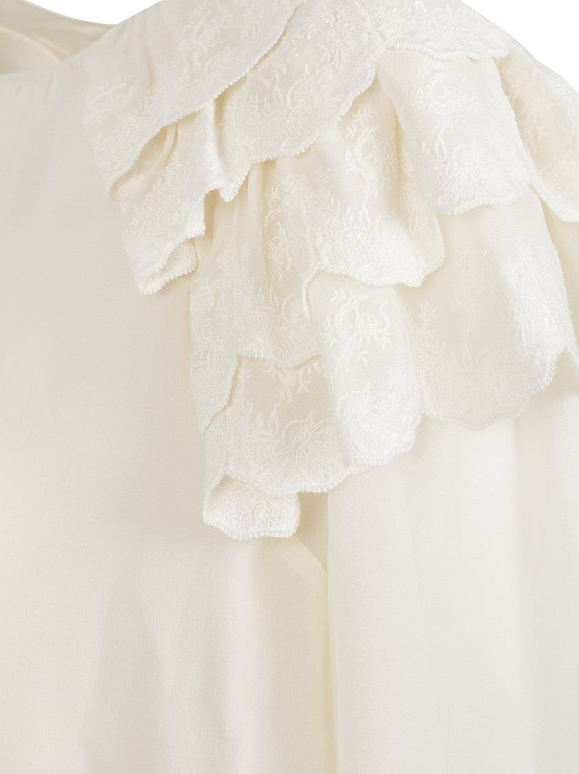 Chloé Ivory Georgette Blouse With Floral Embroidery