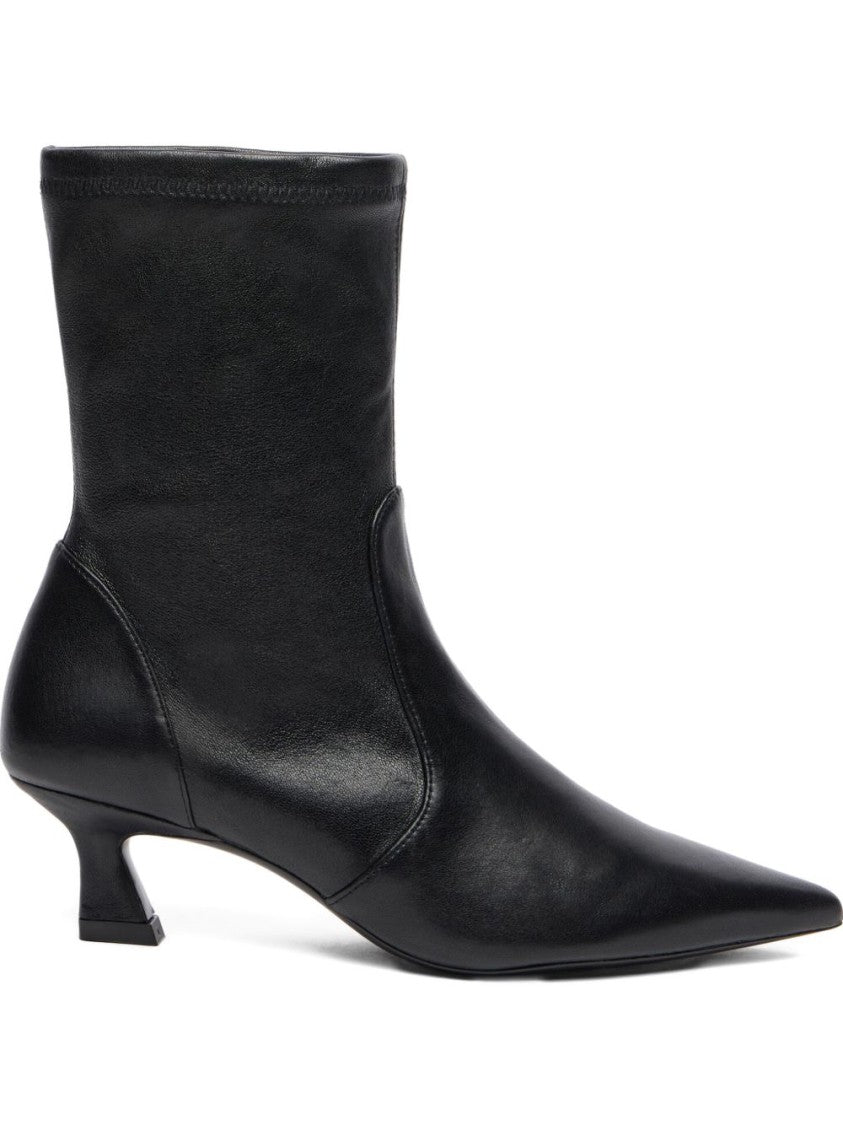 Stuart Weitzman Black Pointed Toe Sculpted Kitten Heel Boots