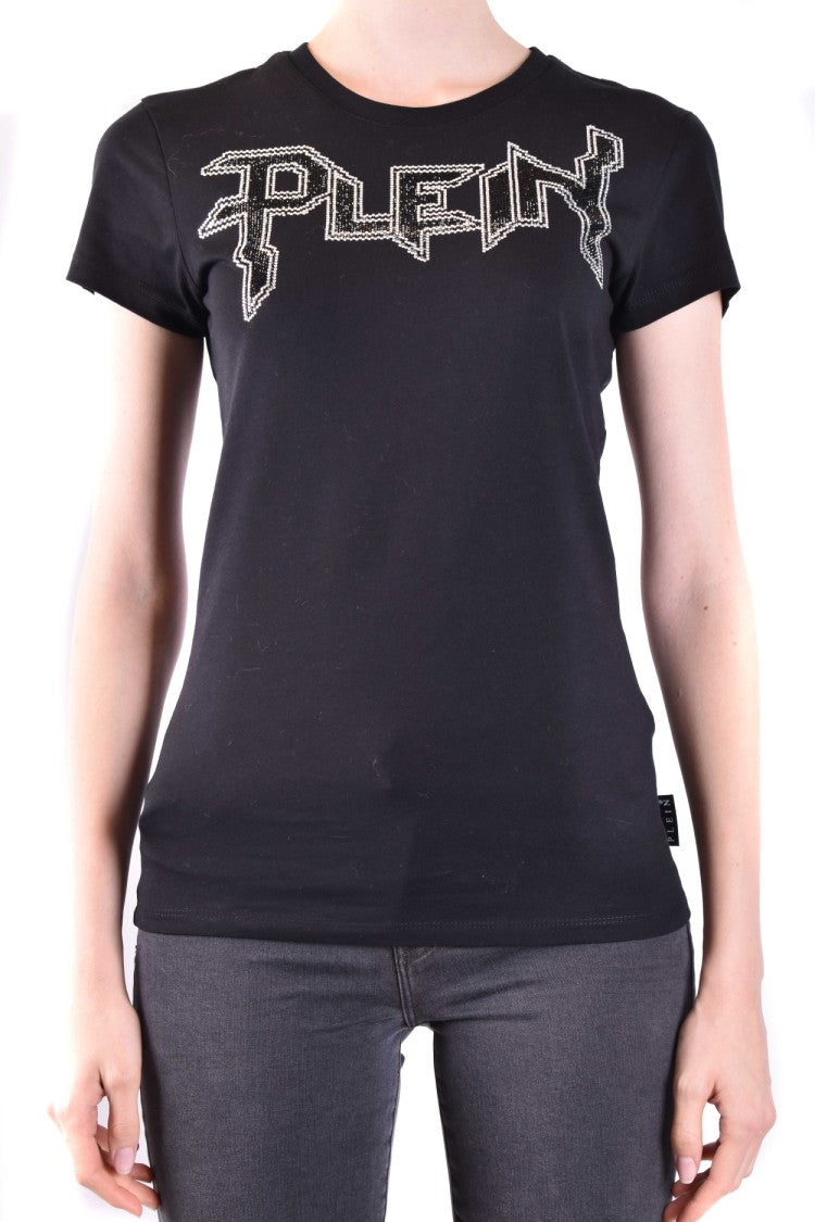 Philipp Plein Fitted Black T-Shirt Bold Logo Embellishments